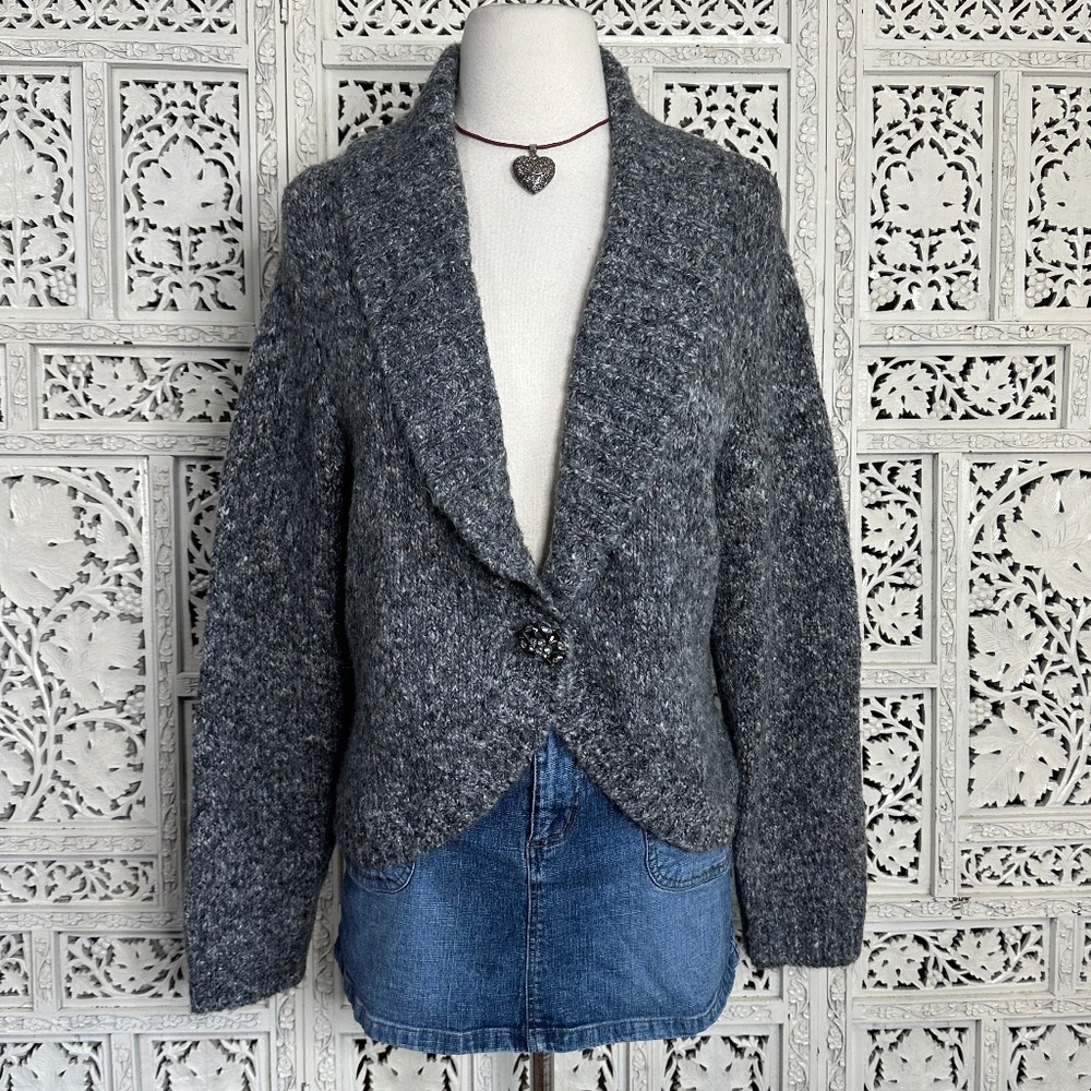 White Stag Grey Cardigan Sweater With‎ Rhinestone Embellished Snap Button Sz S